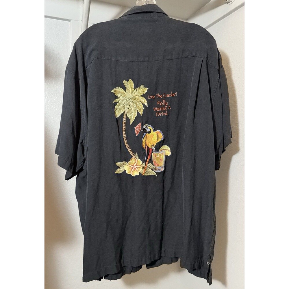 Luau Hawaiian Camp shirt Sz 2XL 100% Silk embroidered Parrot Polly Wants A Drink